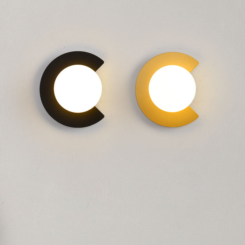 Modern Minimalist Iron Glass C-Shape Round 1-Light Wall Sconce Lamp For Living Room