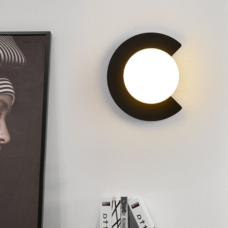 Modern Minimalist Iron Glass C-Shape Round 1-Light Wall Sconce Lamp For Living Room