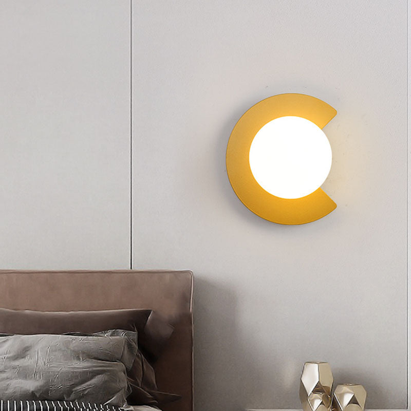 Modern Minimalist Iron Glass C-Shape Round 1-Light Wall Sconce Lamp For Living Room