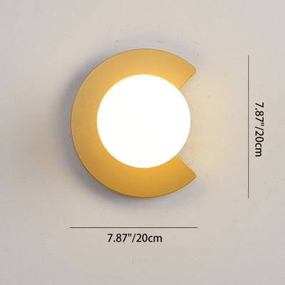 Modern Minimalist Iron Glass C-Shape Round 1-Light Wall Sconce Lamp For Living Room