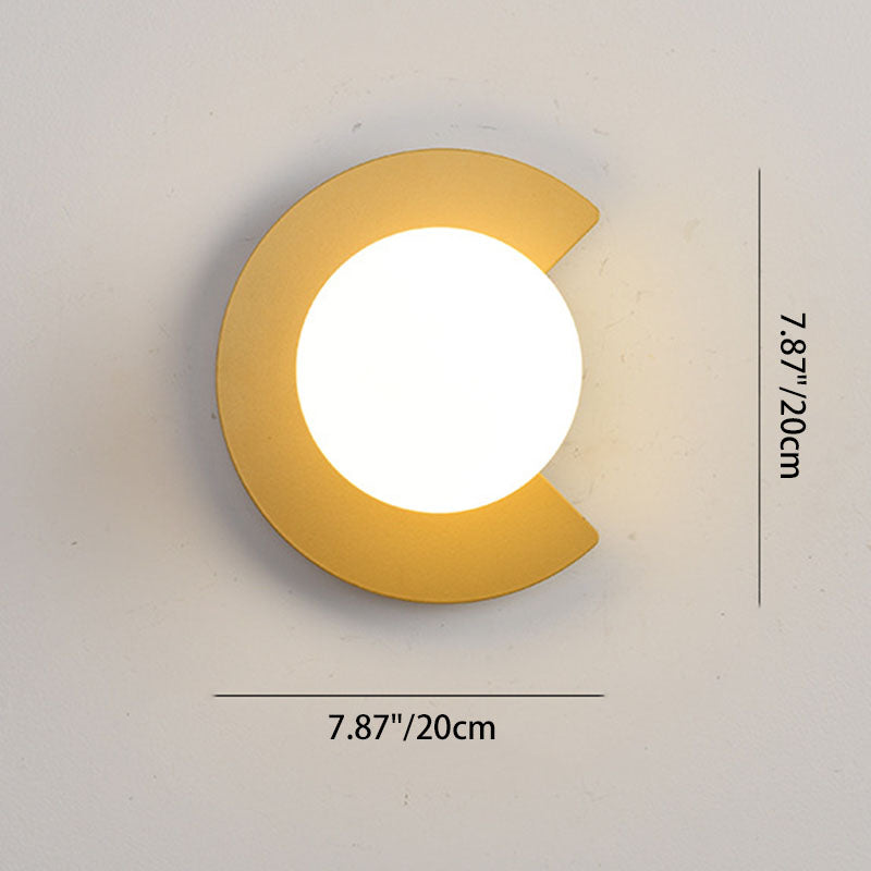 Modern Minimalist Iron Glass C-Shape Round 1-Light Wall Sconce Lamp For Living Room