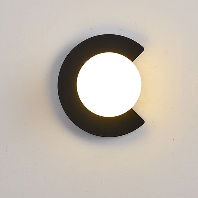 Modern Minimalist Iron Glass C-Shape Round 1-Light Wall Sconce Lamp For Living Room