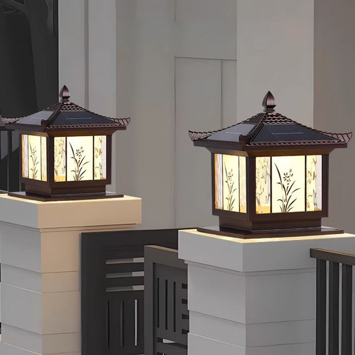 Traditional Chinese Waterproof Solar Aluminum Glass Square LED Landscape Lighting Outdoor Light For Outdoor Patio