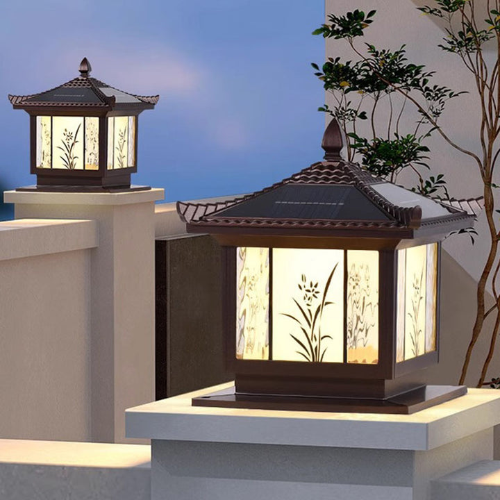 Traditional Chinese Waterproof Solar Aluminum Glass Square LED Landscape Lighting Outdoor Light For Outdoor Patio