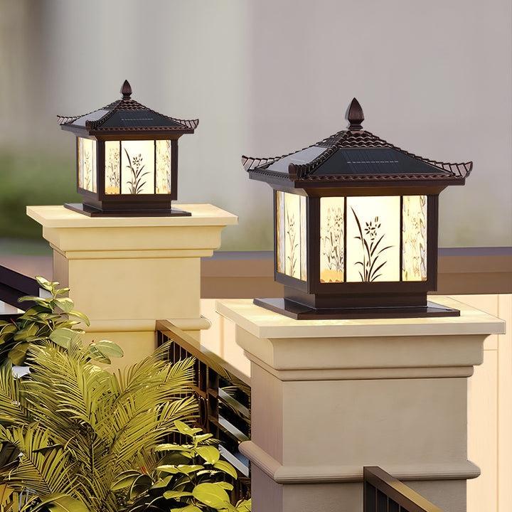 Traditional Chinese Waterproof Solar Aluminum Glass Square LED Landscape Lighting Outdoor Light For Outdoor Patio
