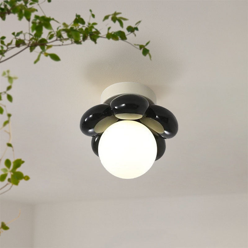 Contemporary Scandinavian Resin Iron Flower 1-Light Semi-Flush Mount Ceiling Light For Living Room
