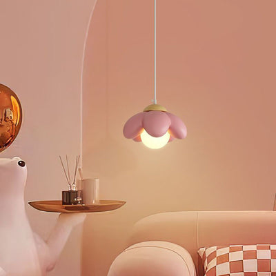Contemporary Scandinavian Resin Wood Flower 1-Light Pendant Light For Dining Room