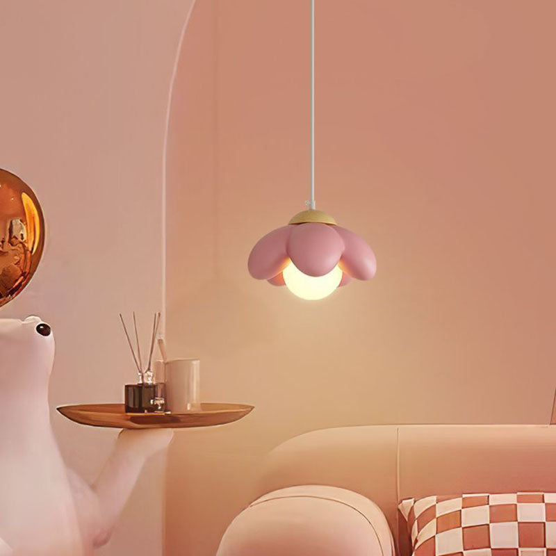 Contemporary Scandinavian Resin Wood Flower 1-Light Pendant Light For Dining Room