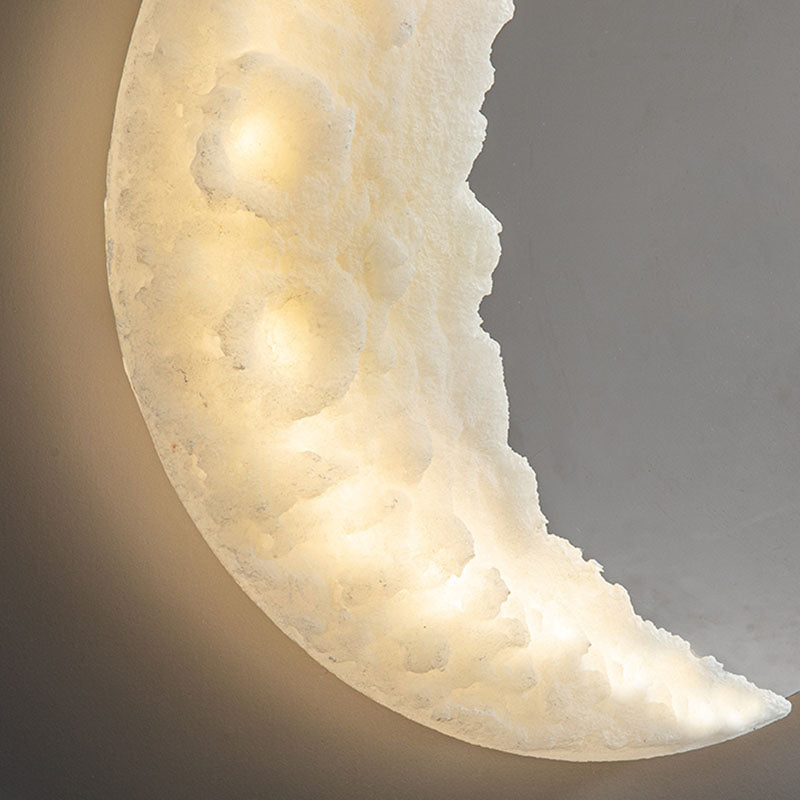 Modern Art Deco Resin Stainless Steel Moon LED Wall Sconce Lamp For Living Room