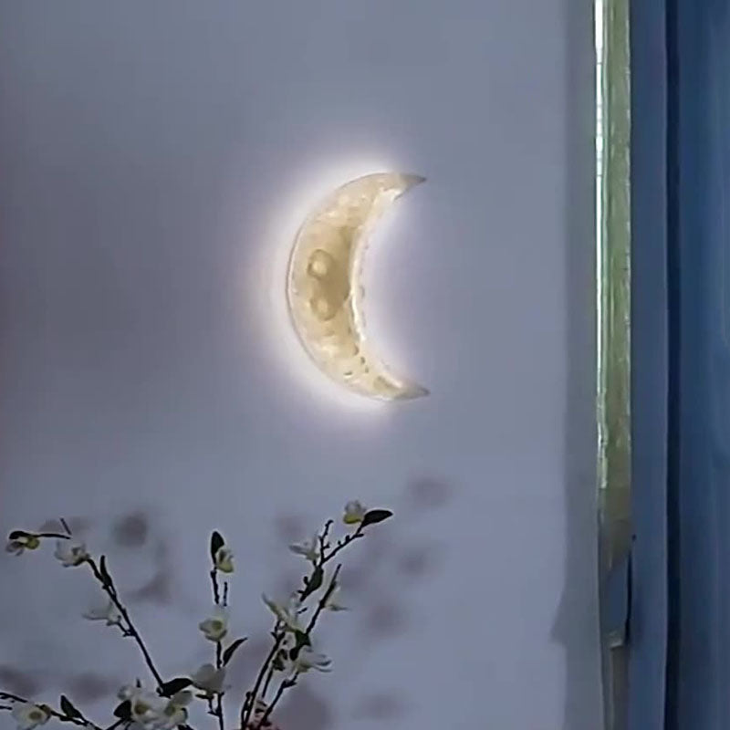 Modern Art Deco Resin Stainless Steel Moon LED Wall Sconce Lamp For Living Room