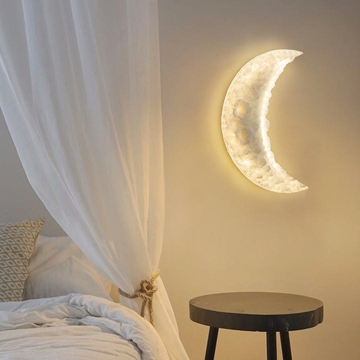 Modern Art Deco Resin Stainless Steel Moon LED Wall Sconce Lamp For Living Room