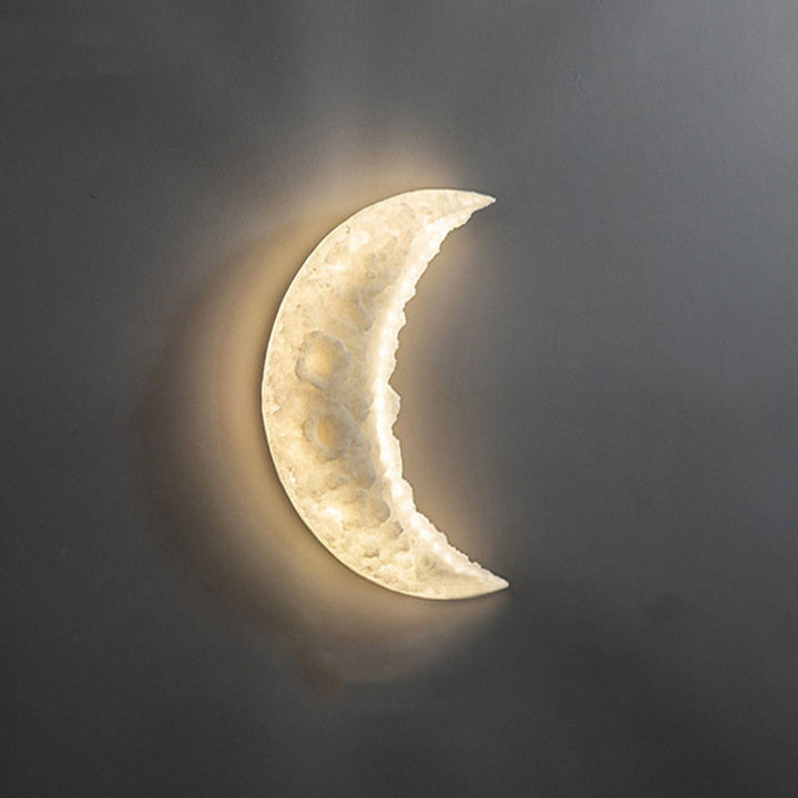 Modern Art Deco Resin Stainless Steel Moon LED Wall Sconce Lamp For Living Room