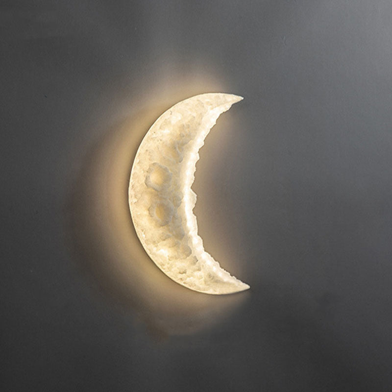 Modern Art Deco Resin Stainless Steel Moon LED Wall Sconce Lamp For Living Room