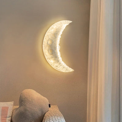 Modern Art Deco Resin Stainless Steel Moon LED Wall Sconce Lamp For Living Room