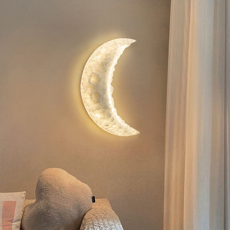 Modern Art Deco Resin Stainless Steel Moon LED Wall Sconce Lamp For Living Room