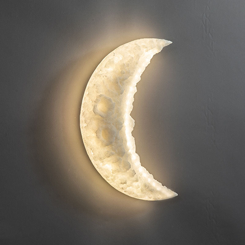 Modern Art Deco Resin Stainless Steel Moon LED Wall Sconce Lamp For Living Room