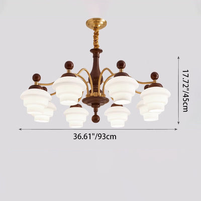 Traditional French Oak Copper Glass Round 1/3/6/8 Light Chandelier For Living Room