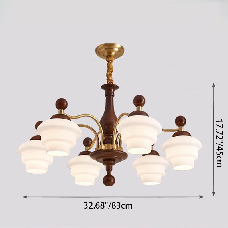 Traditional French Oak Copper Glass Round 1/3/6/8 Light Chandelier For Living Room