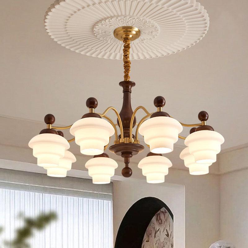Lámpara de Araña de Vidrio de Cobre Redonda de Roble Francés Tradicional con 1/3/6/8 Luces para Sala de Estar 