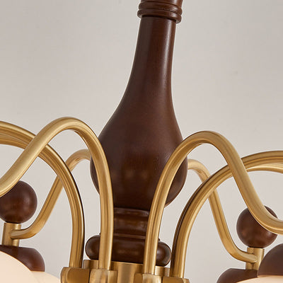 Traditional French Oak Copper Glass Round 1/3/6/8 Light Chandelier For Living Room