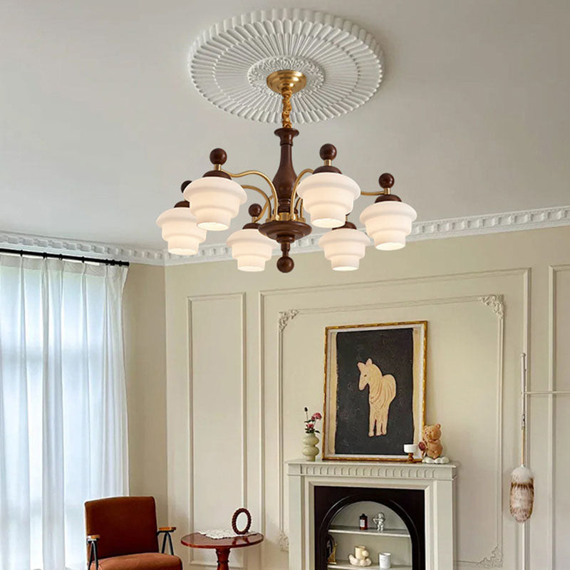 Traditional French Oak Copper Glass Round 1/3/6/8 Light Chandelier For Living Room