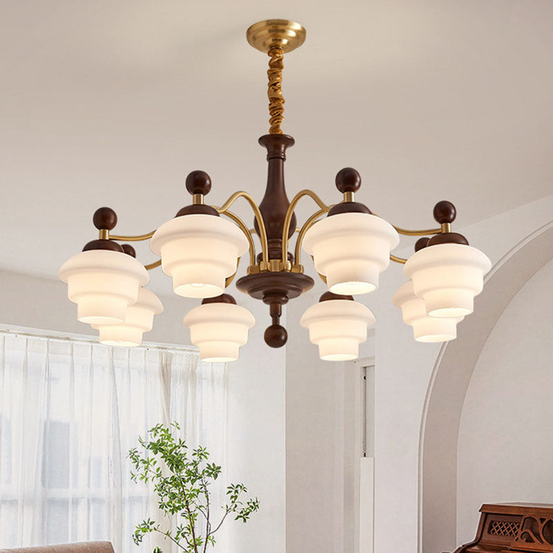 Traditional French Oak Copper Glass Round 1/3/6/8 Light Chandelier For Living Room