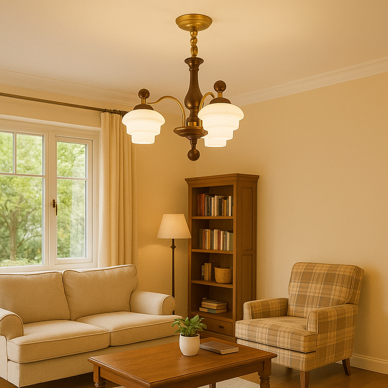 Traditional French Oak Copper Glass Round 1/3/6/8 Light Chandelier For Living Room