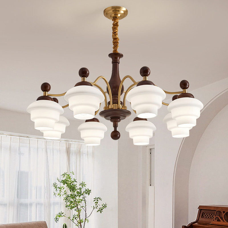 Traditional French Oak Copper Glass Round 1/3/6/8 Light Chandelier For Living Room