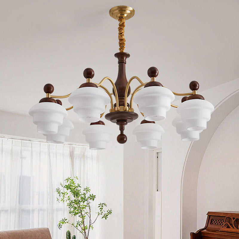 Traditional French Oak Copper Glass Round 1/3/6/8 Light Chandelier For Living Room