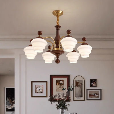 Traditional French Oak Copper Glass Round 1/3/6/8 Light Chandelier For Living Room