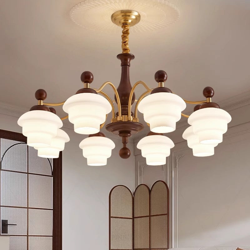 Traditional French Oak Copper Glass Round 1/3/6/8 Light Chandelier For Living Room