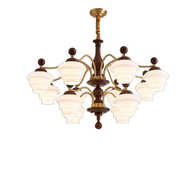 Traditional French Oak Copper Glass Round 1/3/6/8 Light Chandelier For Living Room
