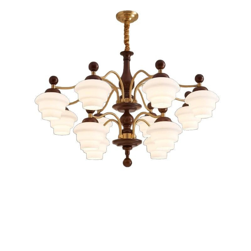 Traditional French Oak Copper Glass Round 1/3/6/8 Light Chandelier For Living Room