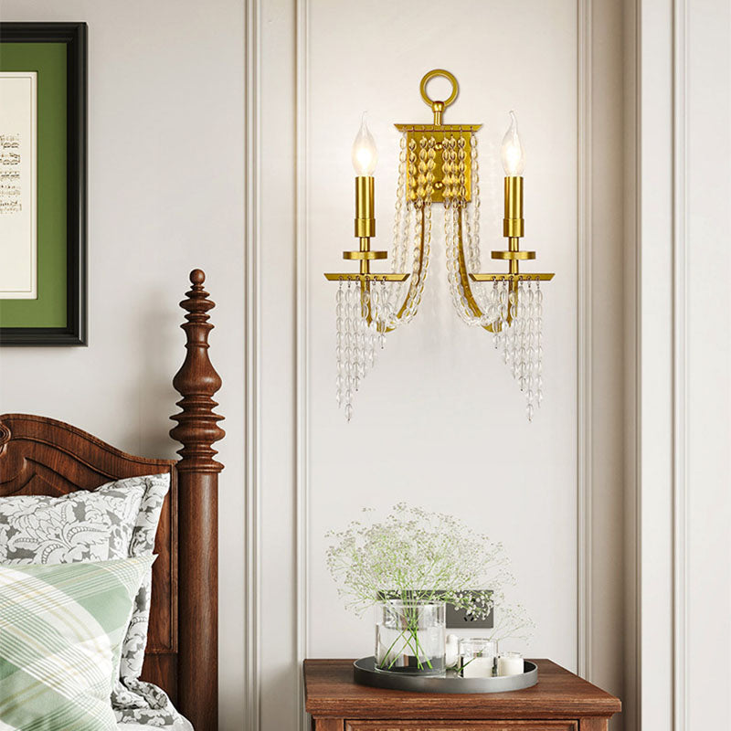 Contemporary Luxury Iron Crystal Candle 1/2 Light Wall Sconce Lamp For Living Room