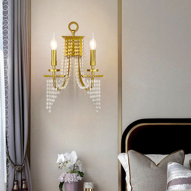 Contemporary Luxury Iron Crystal Candle 1/2 Light Wall Sconce Lamp For Living Room