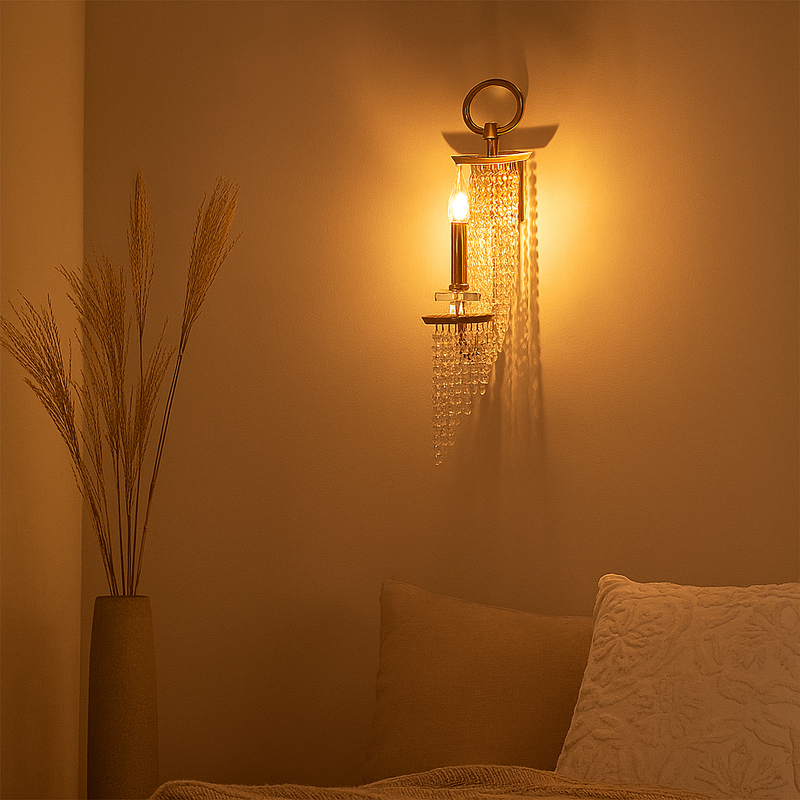 Contemporary Luxury Iron Crystal Candle 1/2 Light Wall Sconce Lamp For Living Room