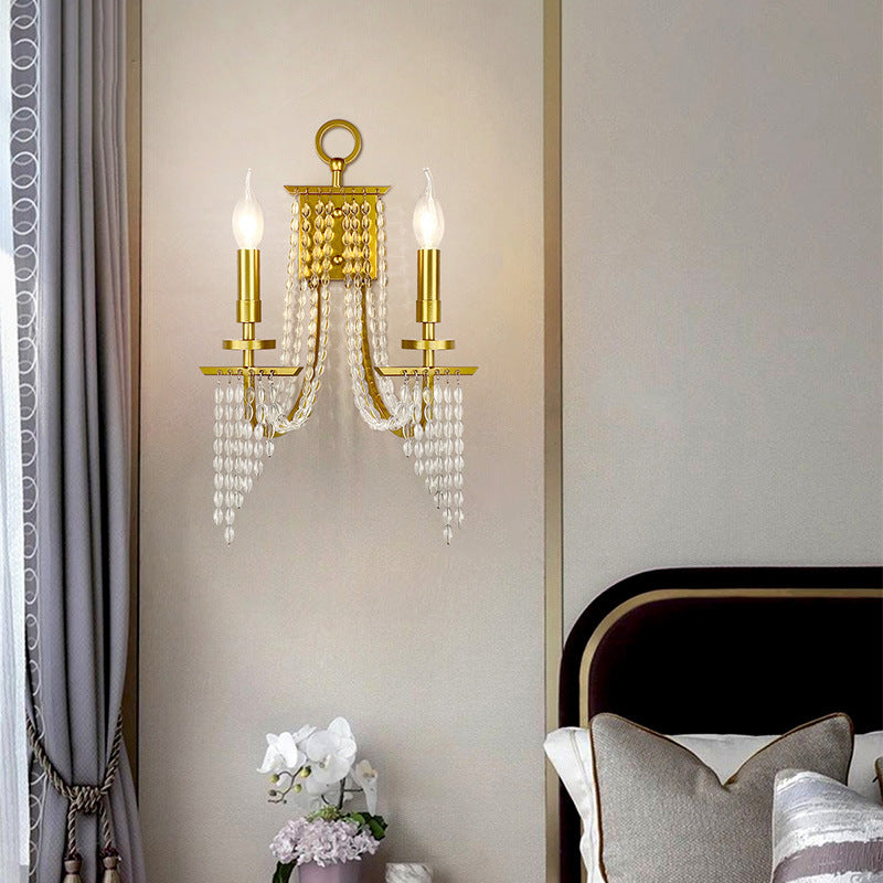 Contemporary Luxury Iron Crystal Candle 1/2 Light Wall Sconce Lamp For Living Room