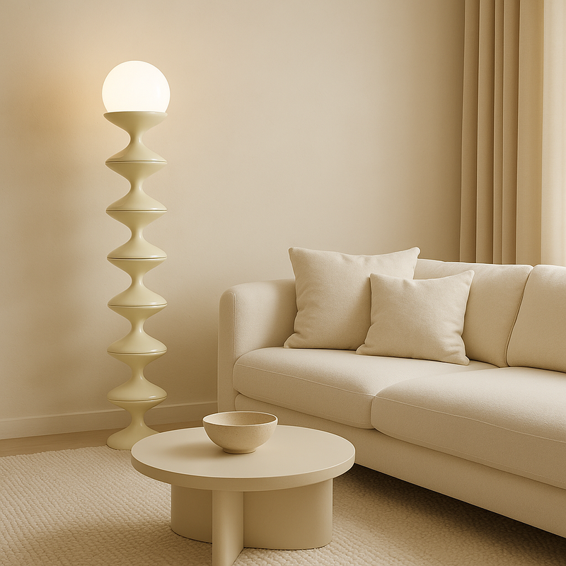 Contemporary Scandinavian Iron Acrylic Cream Round 1-Light Standing Floor Lamp For Bedroom