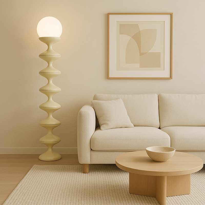 Contemporary Scandinavian Iron Acrylic Cream Round 1-Light Standing Floor Lamp For Bedroom