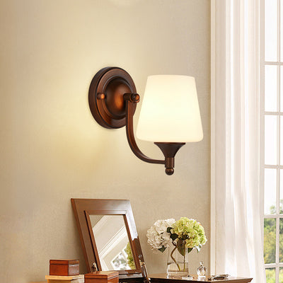 Contemporary Retro Iron Glass Lantern Flower 1-Light Wall Sconce Lamp For Living Room