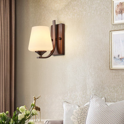 Contemporary Retro Iron Glass Lantern Flower 1-Light Wall Sconce Lamp For Living Room