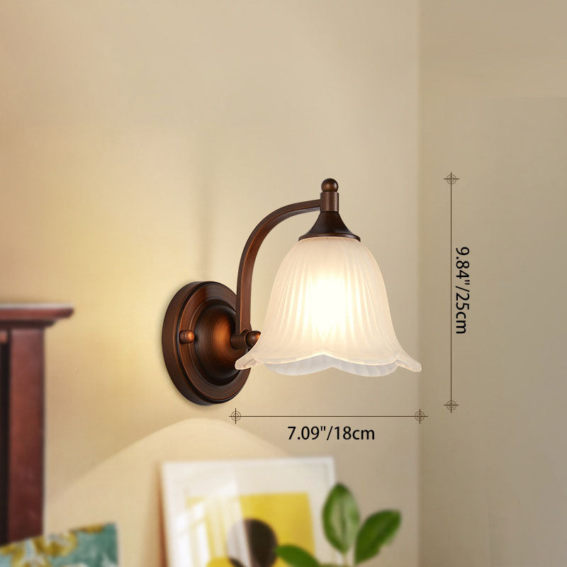 Lámpara de aplique de pared de 1 luz con flor de linterna de vidrio de hierro retro contemporáneo para sala de estar 