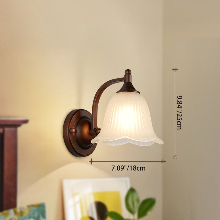 Lámpara de aplique de pared de 1 luz con flor de linterna de vidrio de hierro retro contemporáneo para sala de estar 