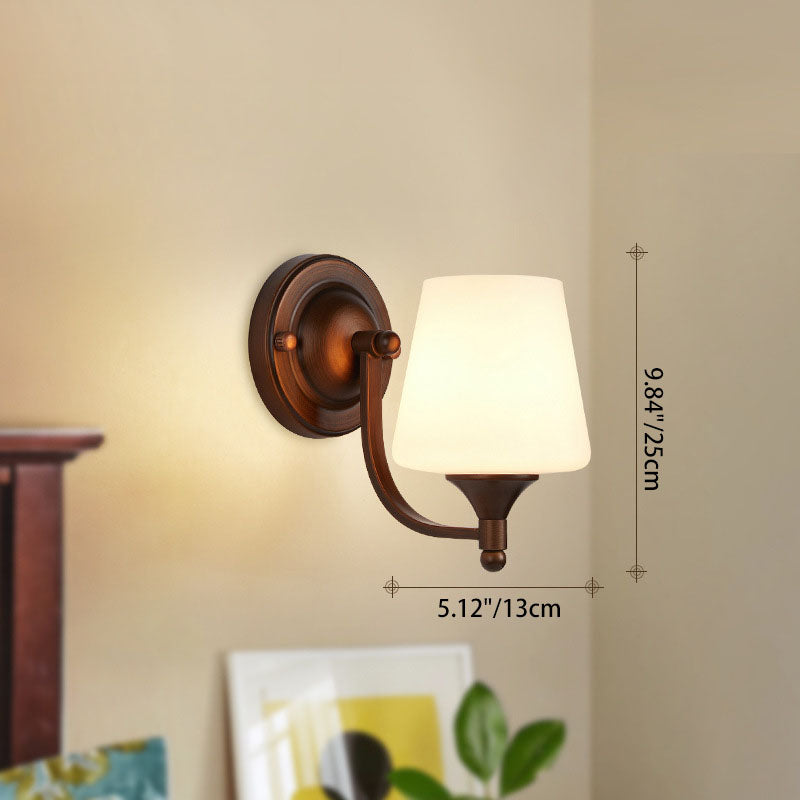 Contemporary Retro Iron Glass Lantern Flower 1-Light Wall Sconce Lamp For Living Room