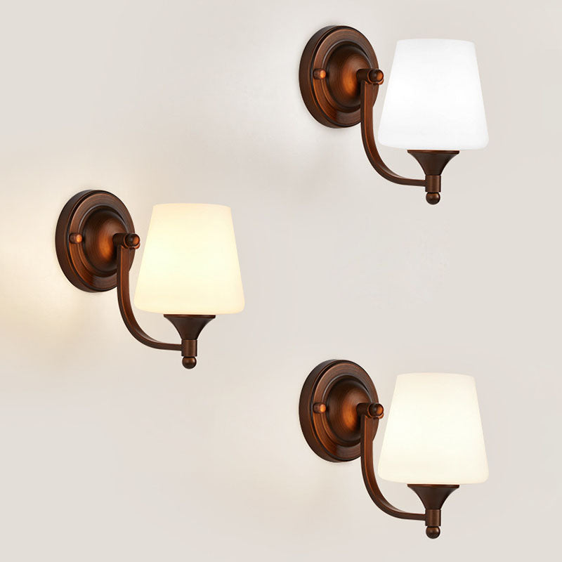 Contemporary Retro Iron Glass Lantern Flower 1-Light Wall Sconce Lamp For Living Room