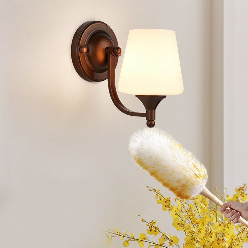 Contemporary Retro Iron Glass Lantern Flower 1-Light Wall Sconce Lamp For Living Room