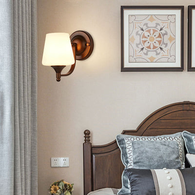 Contemporary Retro Iron Glass Lantern Flower 1-Light Wall Sconce Lamp For Living Room