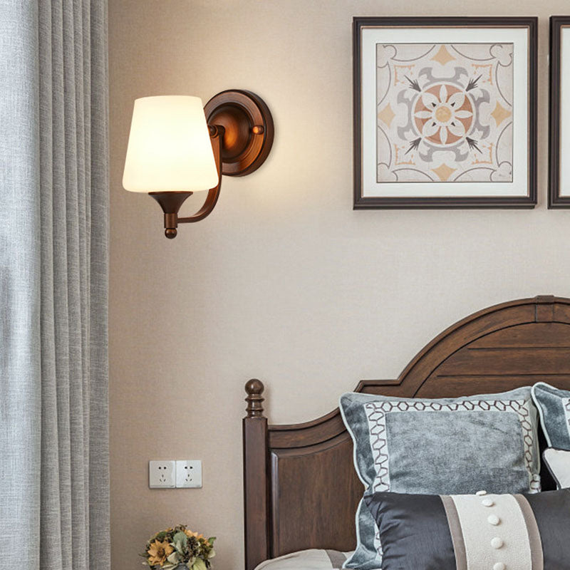 Contemporary Retro Iron Glass Lantern Flower 1-Light Wall Sconce Lamp For Living Room