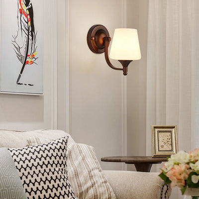 Contemporary Retro Iron Glass Lantern Flower 1-Light Wall Sconce Lamp For Living Room