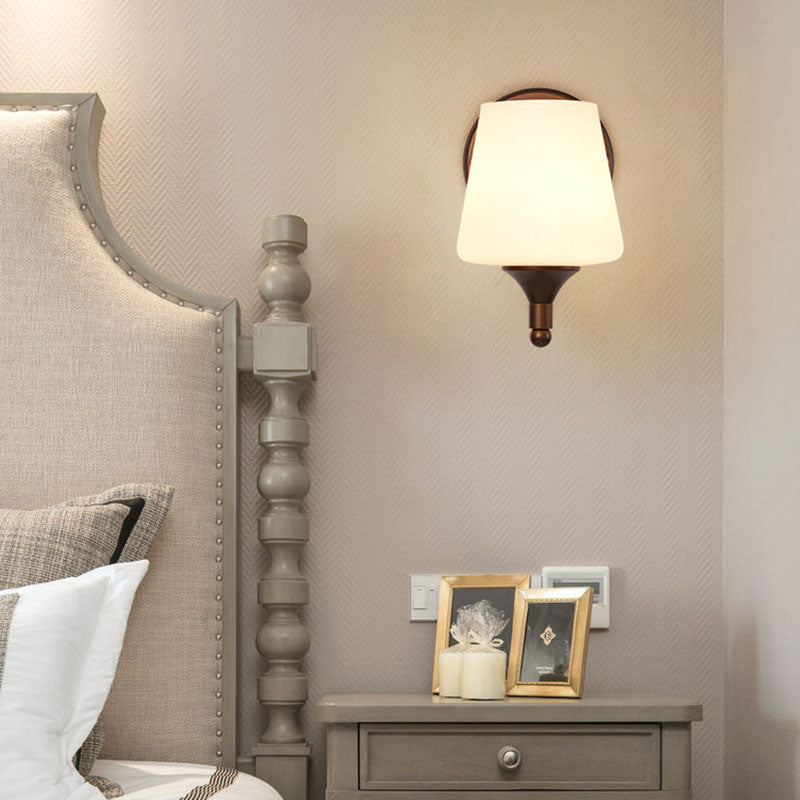 Contemporary Retro Iron Glass Lantern Flower 1-Light Wall Sconce Lamp For Living Room